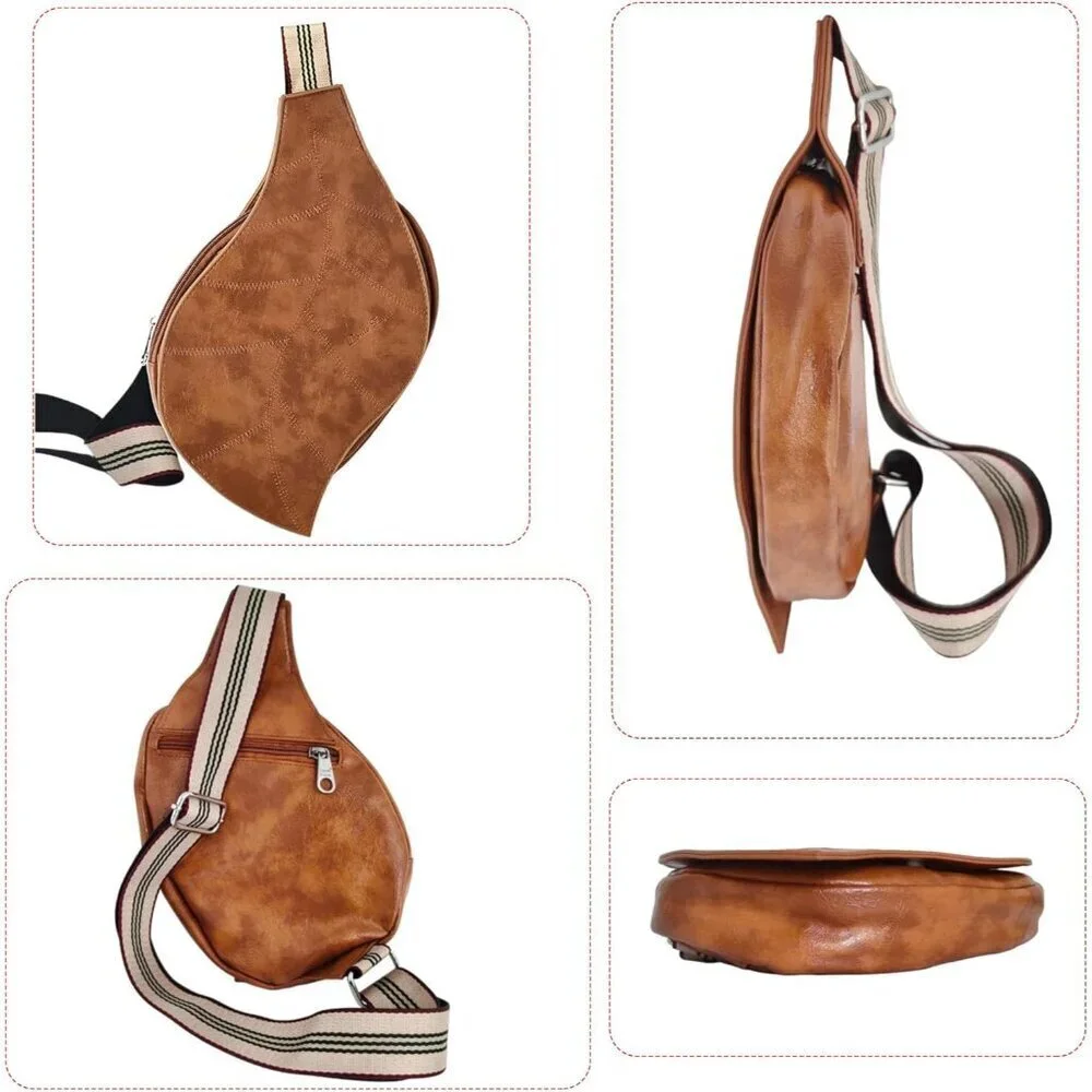 Women's Vegan Leather Leaf Crossbody Purse Small Zipper adjustable strap